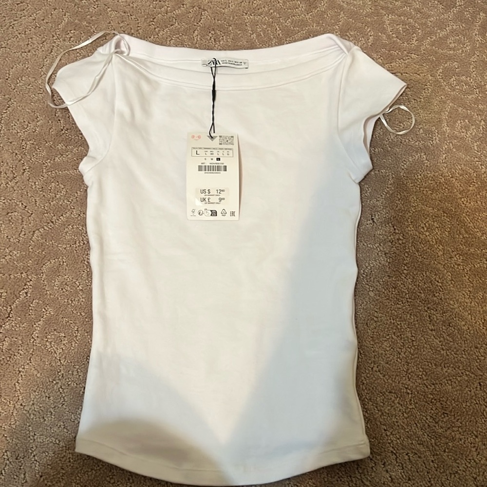 Zara white boat neck short sleeve top